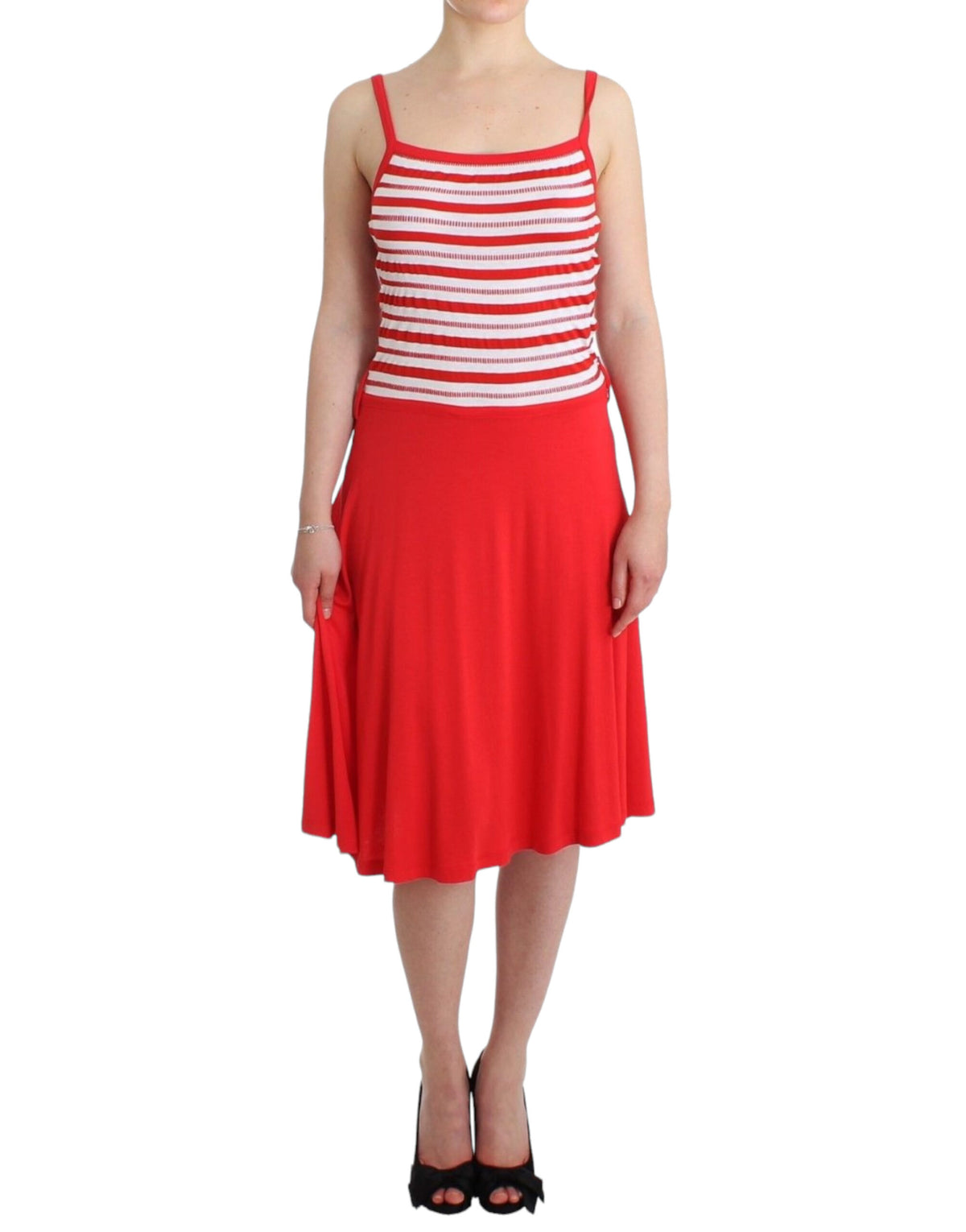 Roccobarocco red and white striped A-line jersey dress