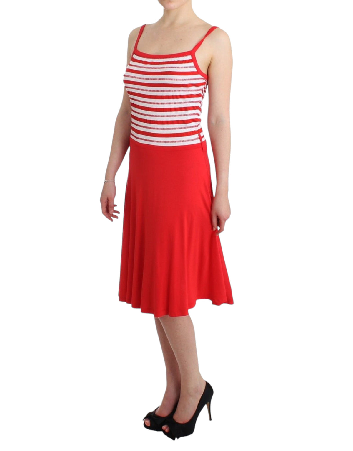 Roccobarocco red and white striped A-line jersey dress