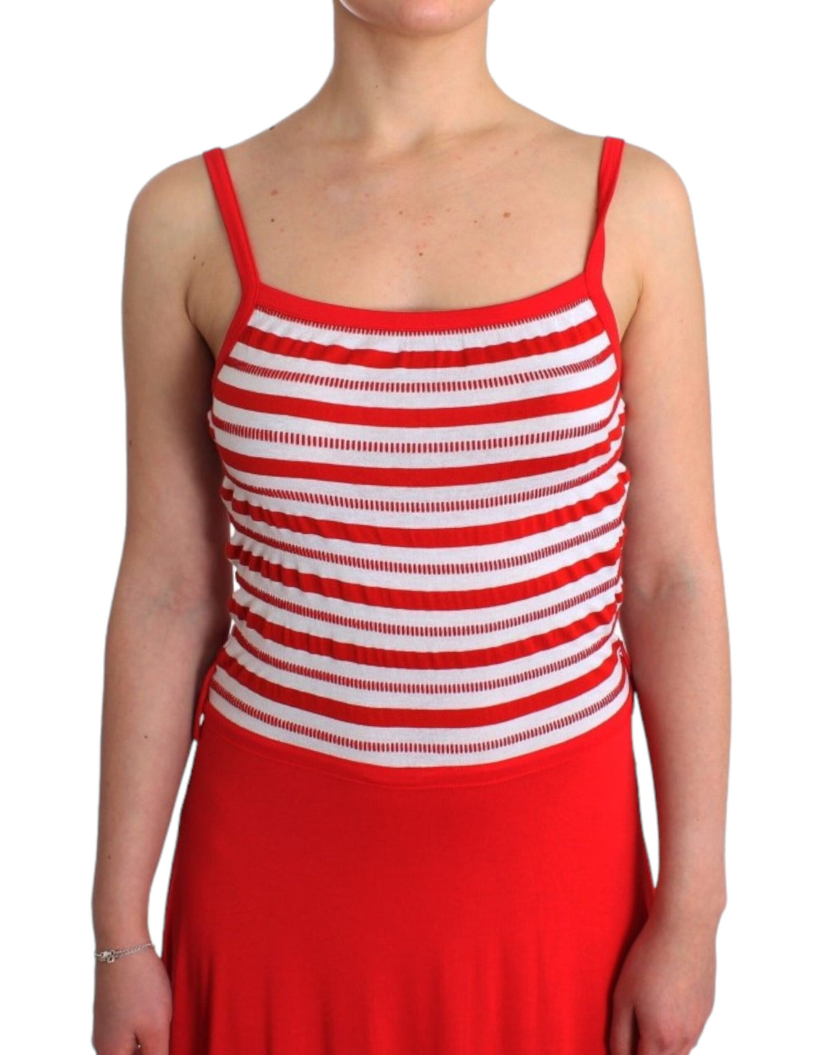 Roccobarocco red and white striped A-line jersey dress