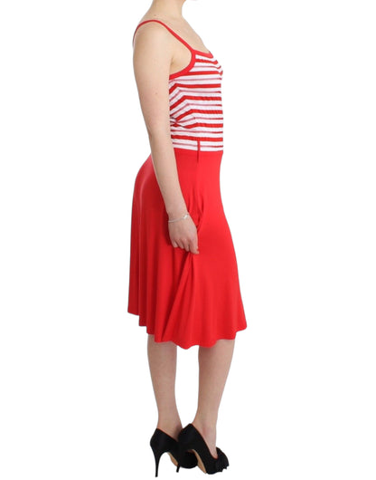 Roccobarocco red and white striped A-line jersey dress