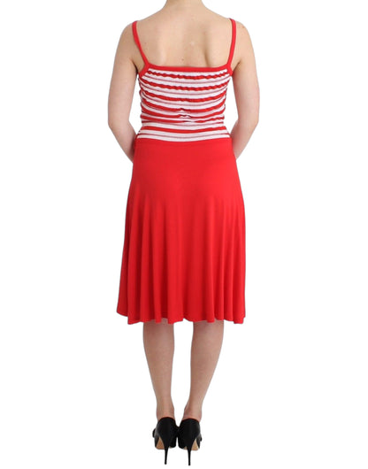 Roccobarocco red and white striped A-line jersey dress