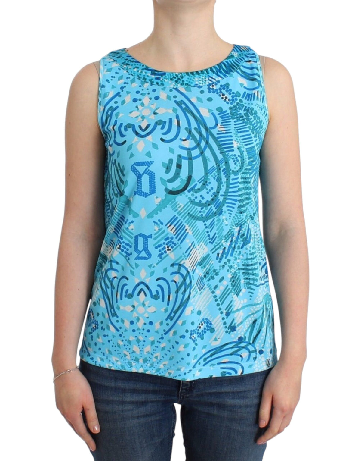 Blue John Galliano sleeveless top in polyester and silk