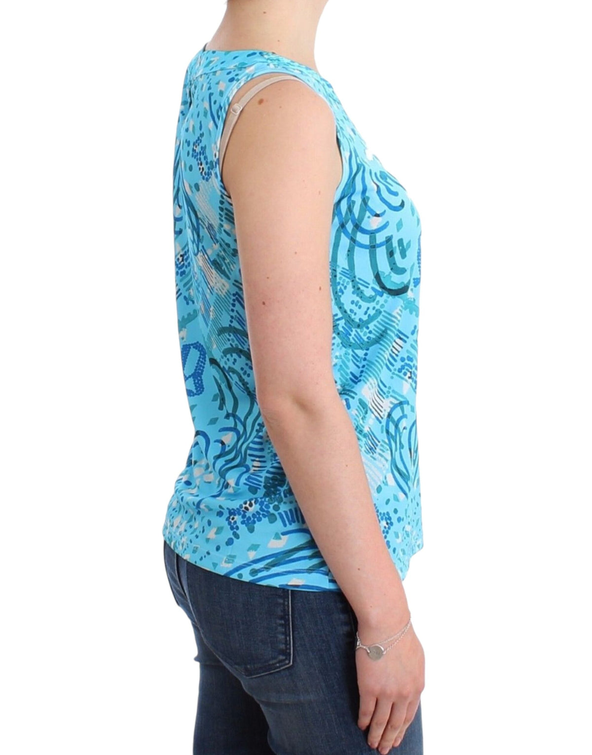 Blue John Galliano sleeveless top in polyester and silk
