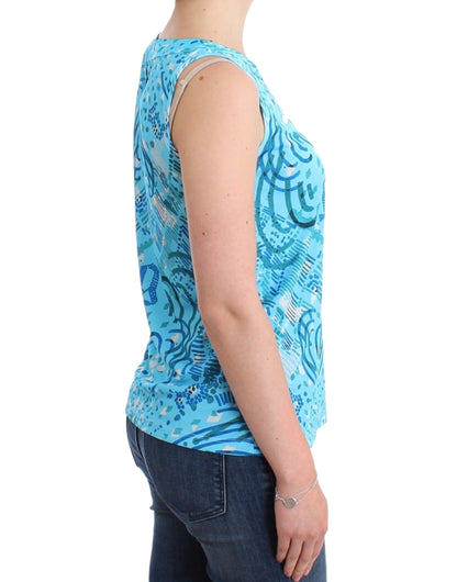 Blue John Galliano sleeveless top in polyester and silk
