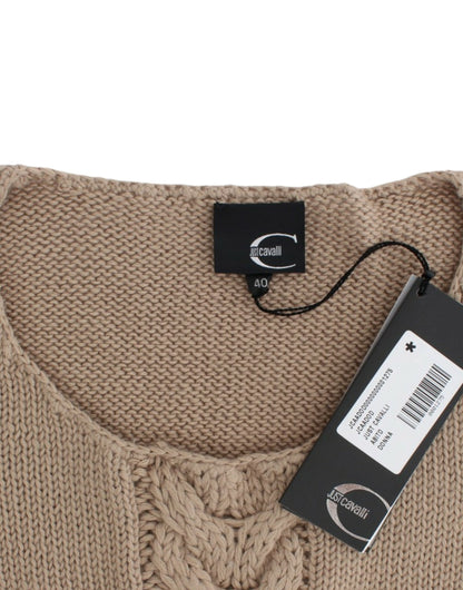 Beige knitted Class Roberto Cavalli sweater in wool and acrylic