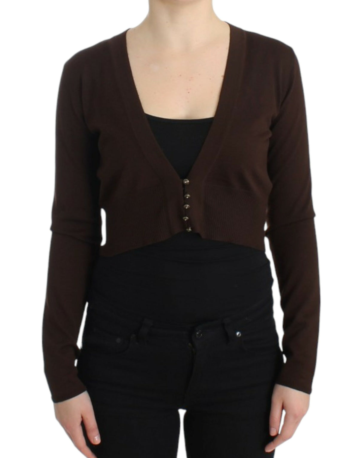 Class Roberto Cavalli Brown Cropped Virgin Wool Cardigan