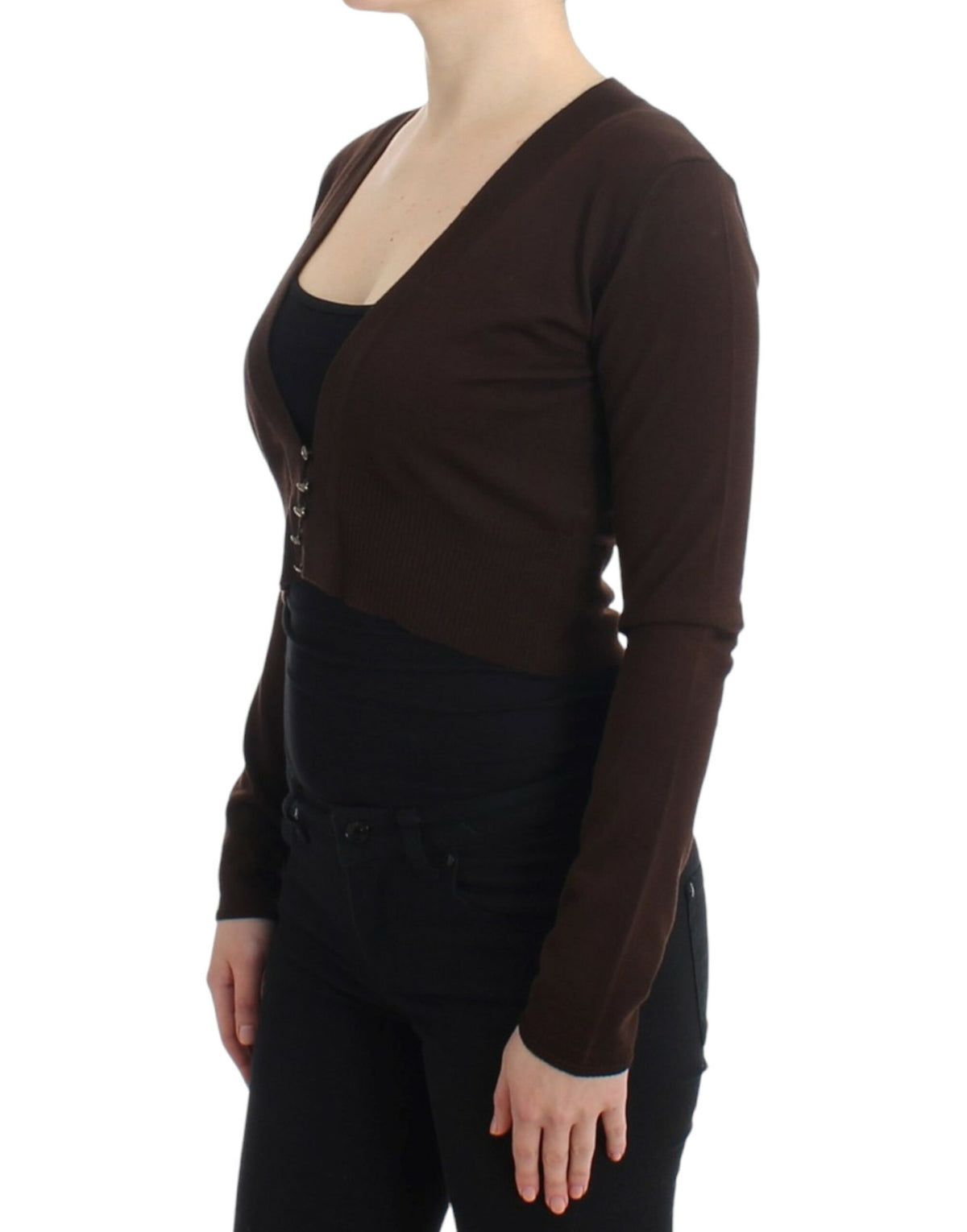 Class Roberto Cavalli Brown Cropped Virgin Wool Cardigan