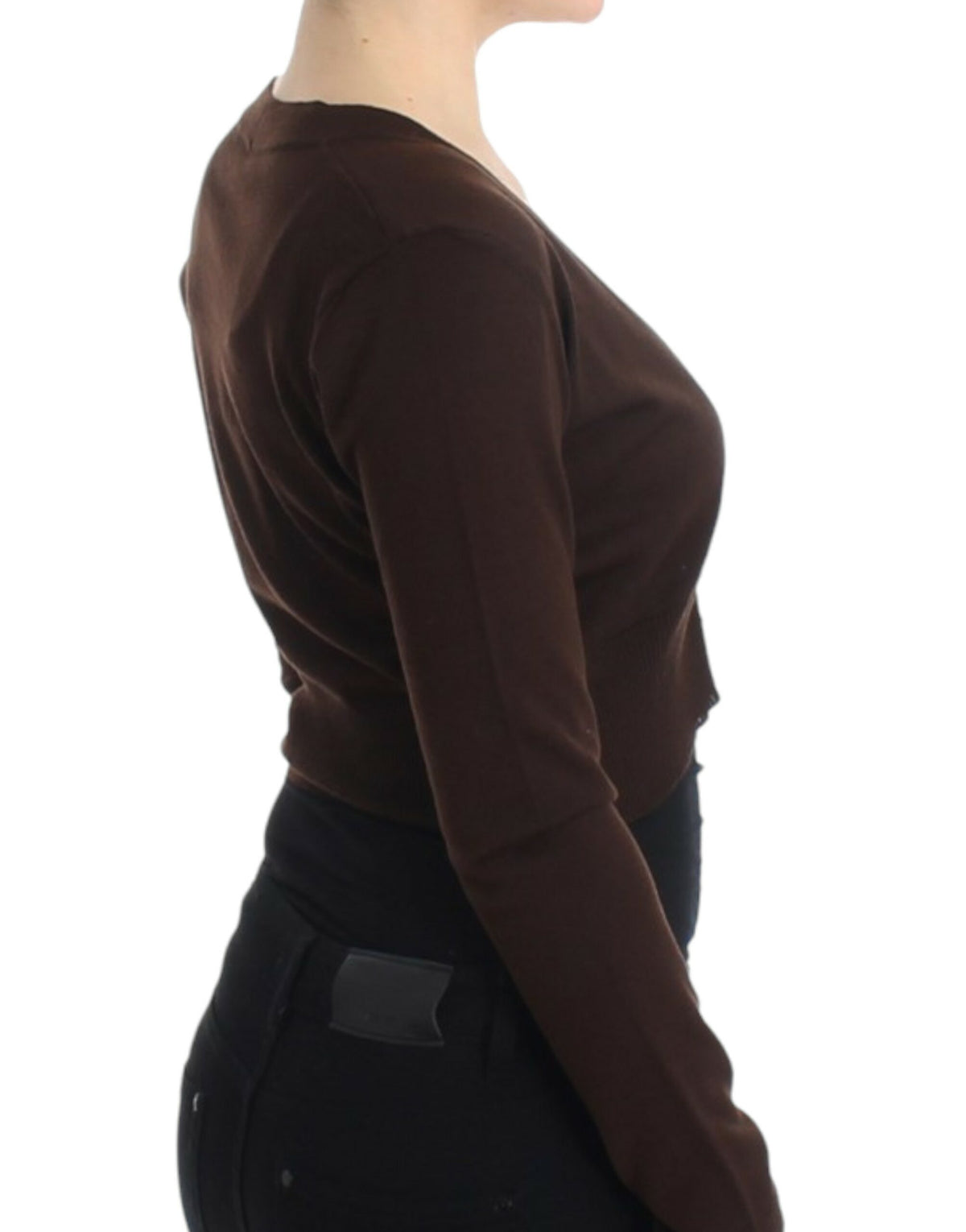 Class Roberto Cavalli Brown Cropped Virgin Wool Cardigan