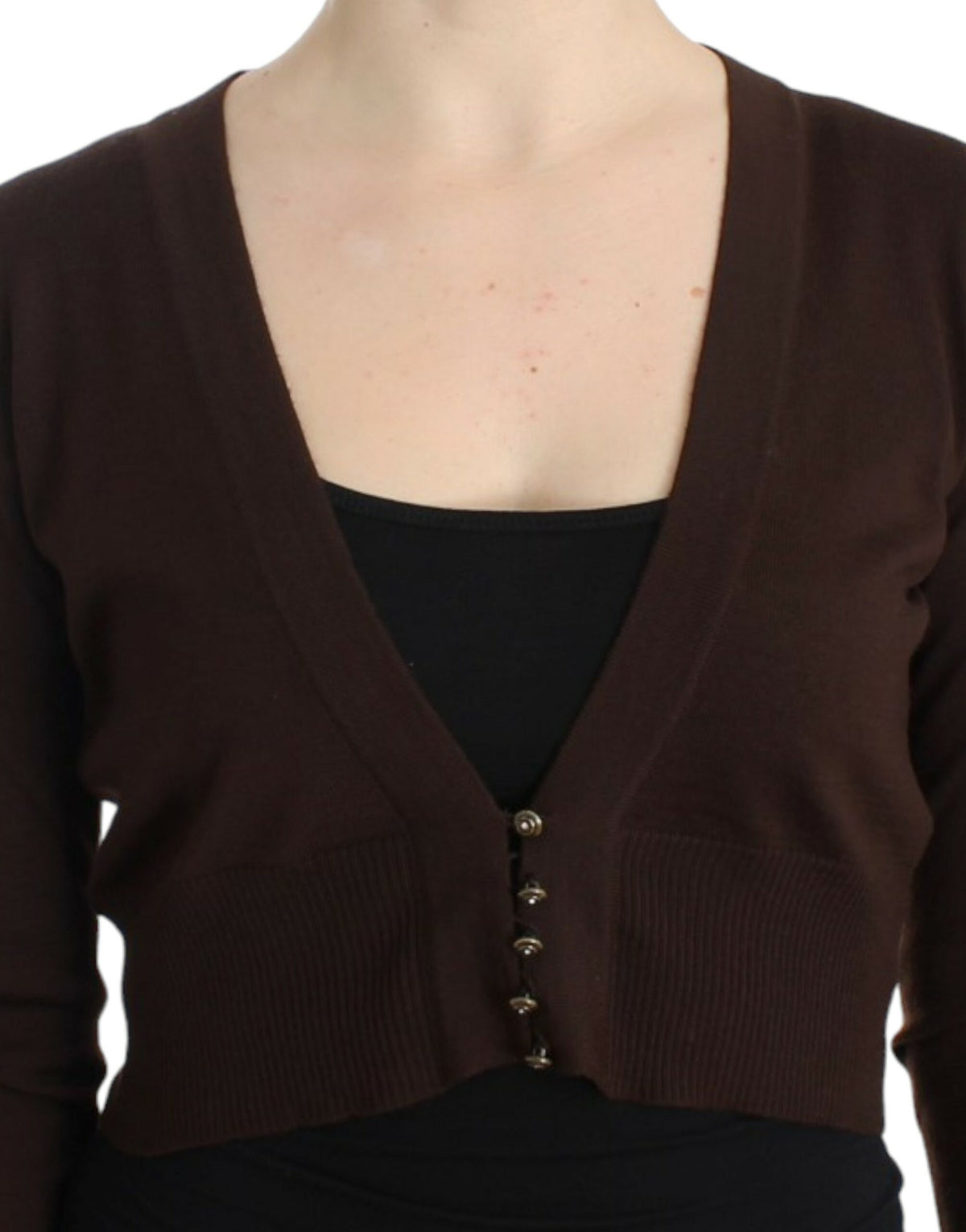 Class Roberto Cavalli Brown Cropped Virgin Wool Cardigan