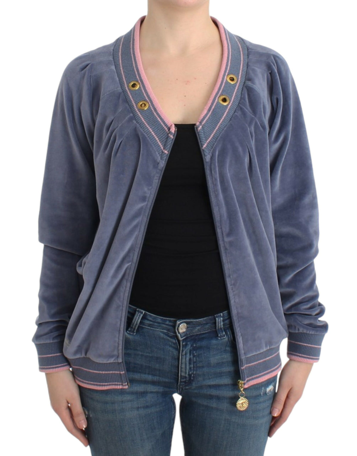 Cavalli Blue velvet zipup sweater