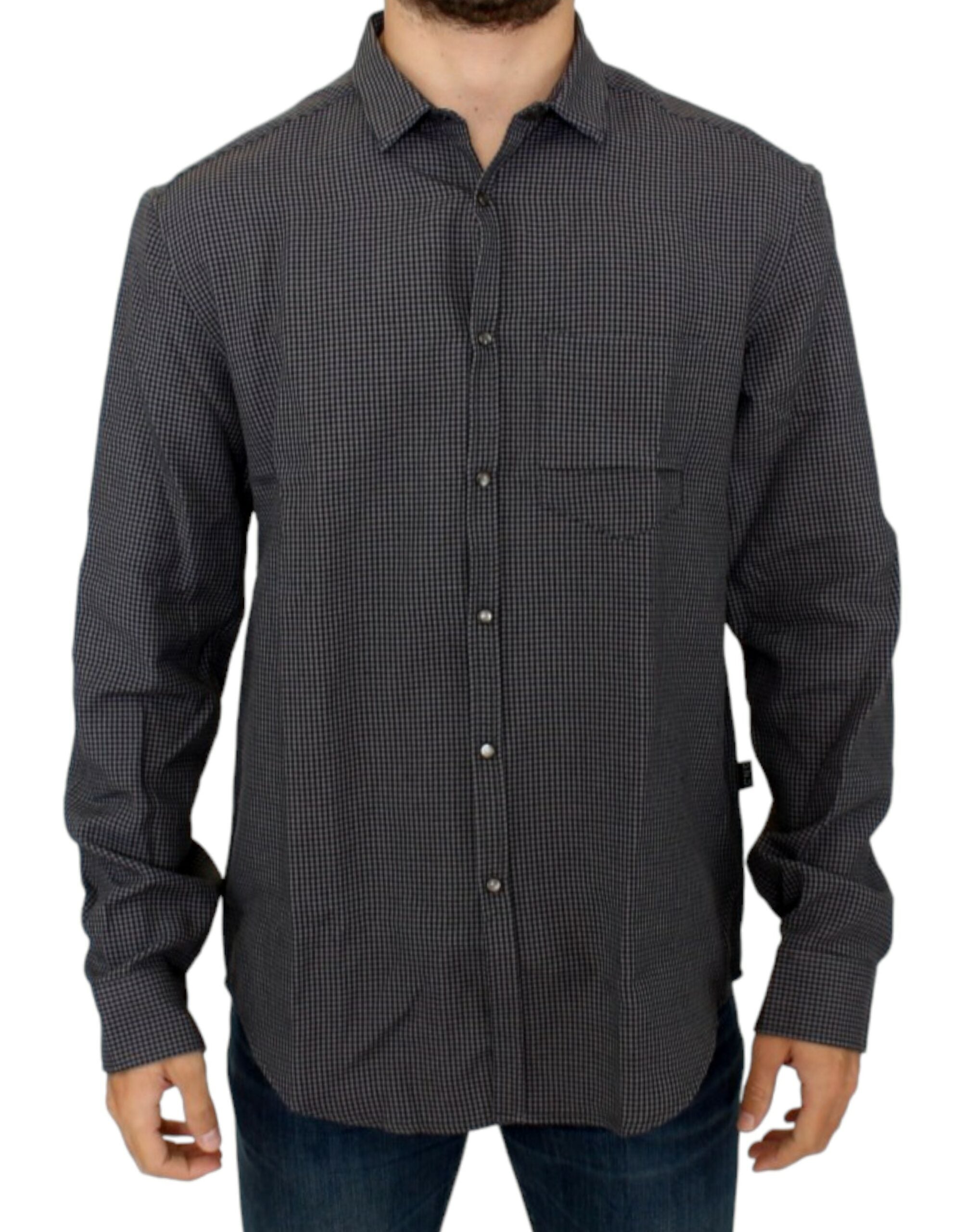 Gray checked casual linen-blend shirt from Costume National C’N’C