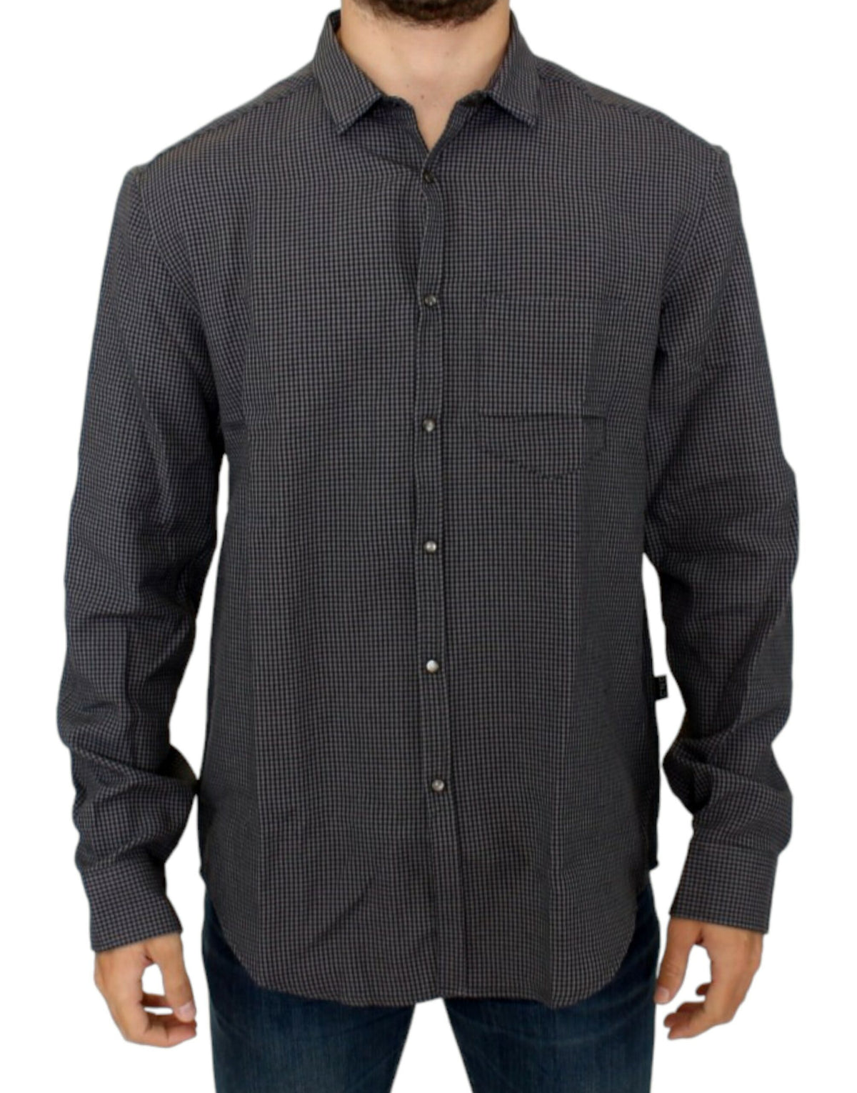 Gray checked casual linen-blend shirt from Costume National C’N’C