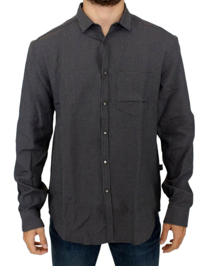 Gray checked casual linen-blend shirt from Costume National C’N’C