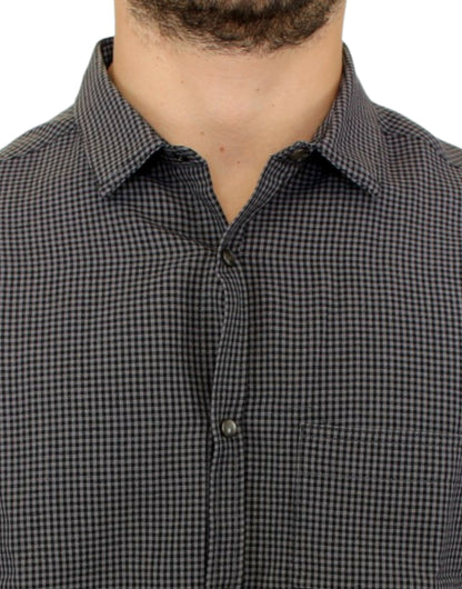 Gray checked casual linen-blend shirt from Costume National C’N’C