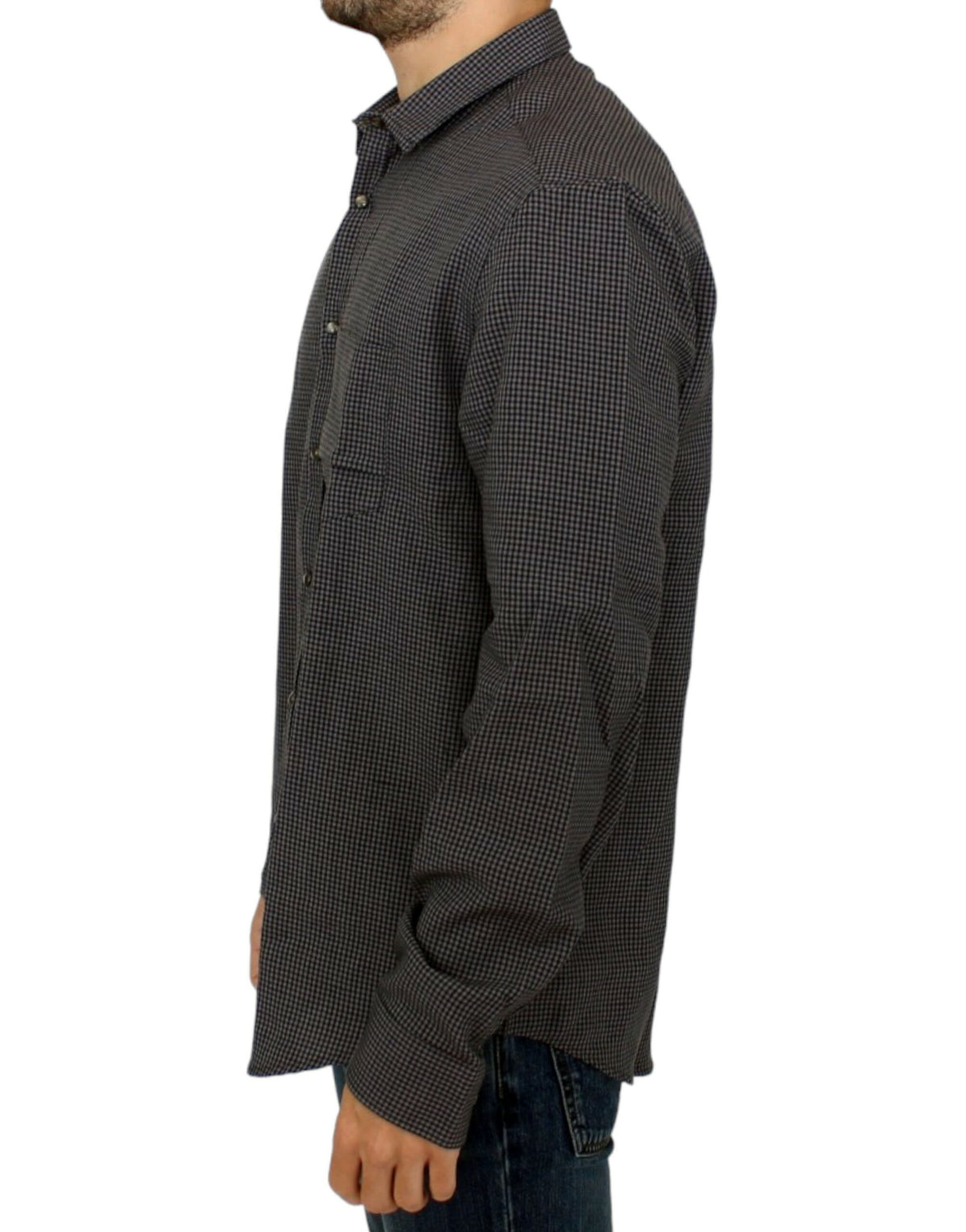 Gray checked casual linen-blend shirt from Costume National C’N’C
