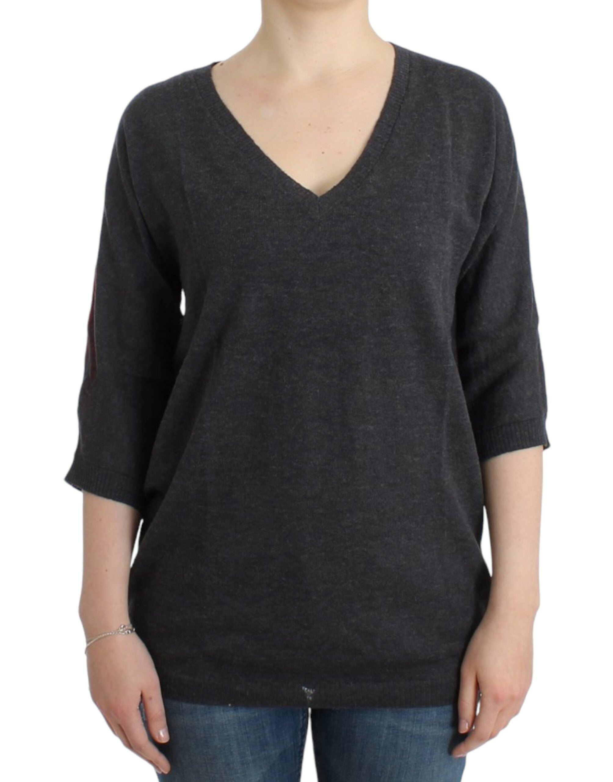 Gray and orange Costume National C’N’C short-sleeved sweater in alpaca, wool and nylon