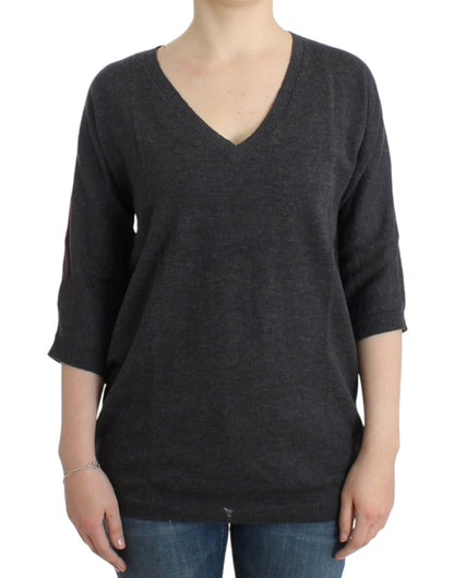 Gray and orange Costume National C’N’C short-sleeved sweater in alpaca, wool and nylon