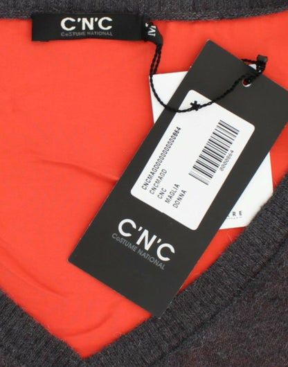 Gray and orange Costume National C’N’C short-sleeved sweater in alpaca, wool and nylon