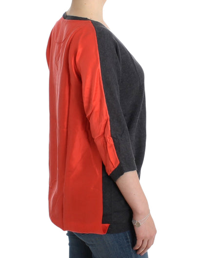 Gray and orange Costume National C’N’C short-sleeved sweater in alpaca, wool and nylon