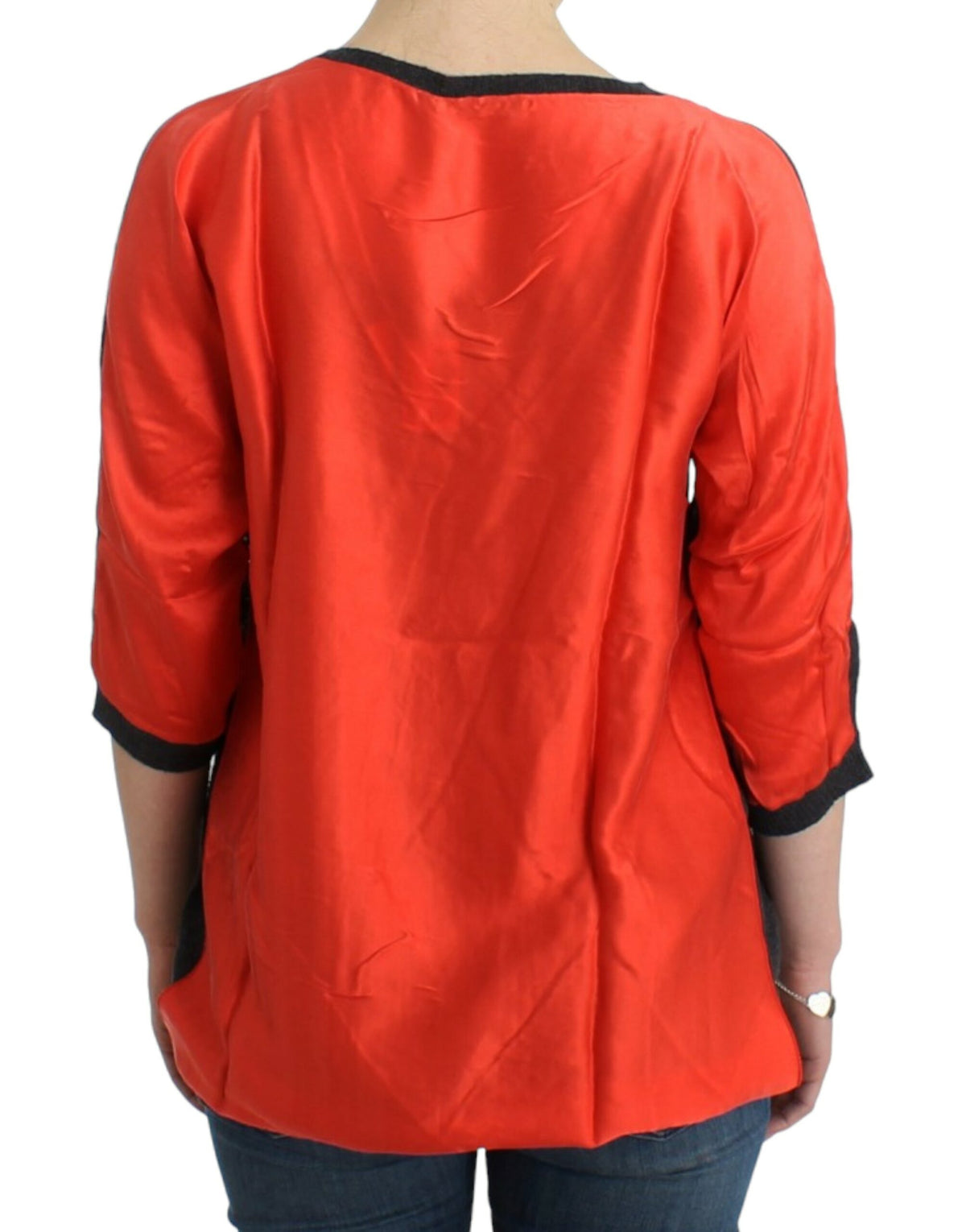 Gray and orange Costume National C’N’C short-sleeved sweater in alpaca, wool and nylon