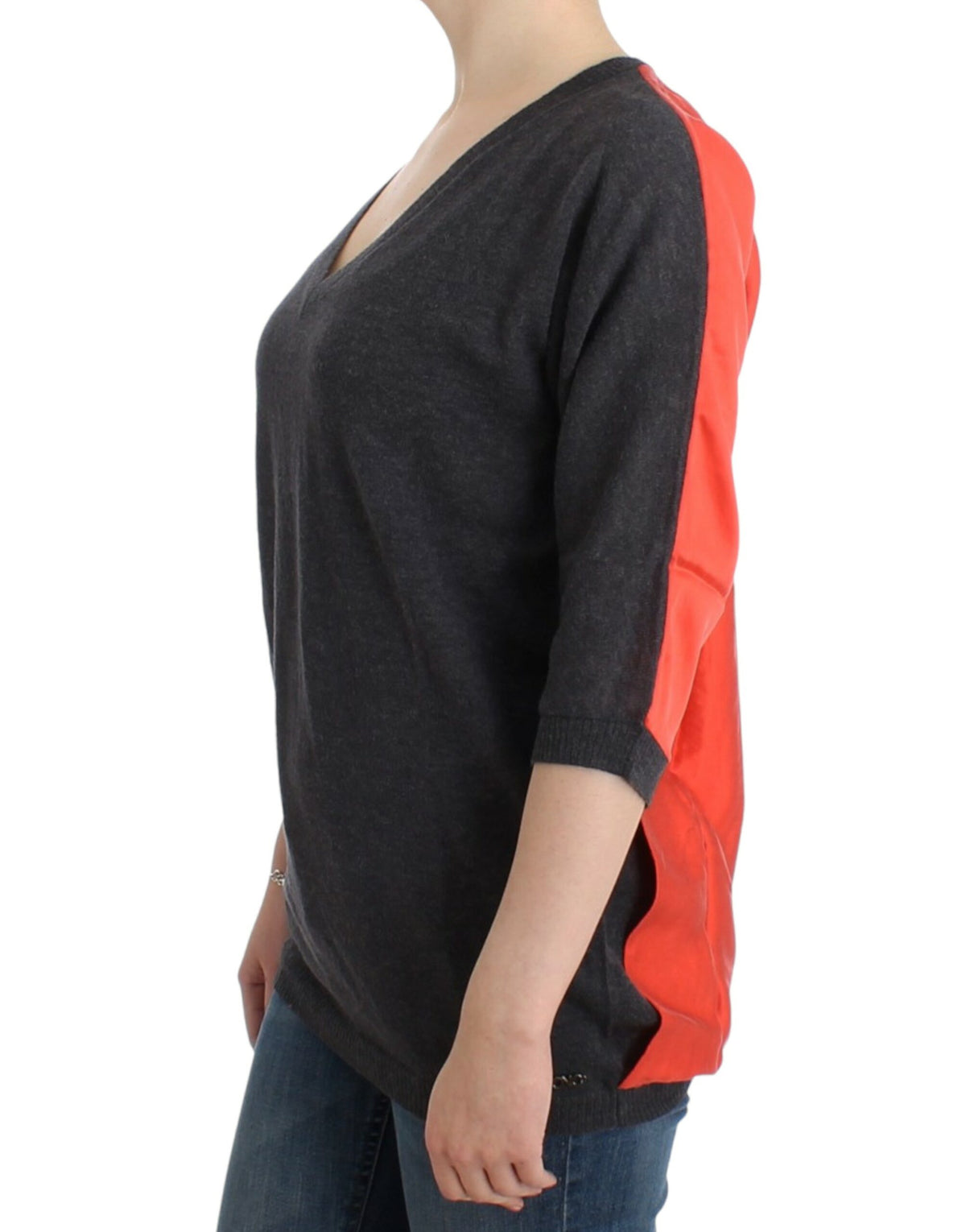 Gray and orange Costume National C’N’C short-sleeved sweater in alpaca, wool and nylon