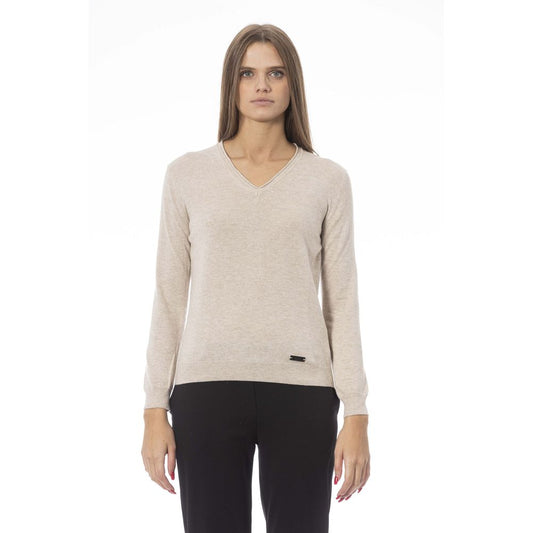 Beige Baldinini Trend V-neck sweater in polyamide