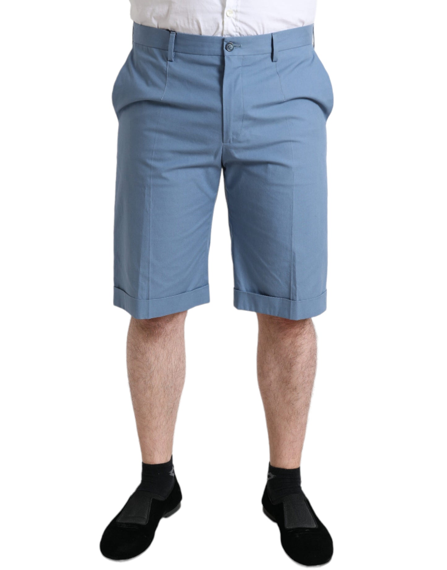 Dolce &amp; Gabbana Sky Blue Cotton Folded Hem Men Bermuda Shorts