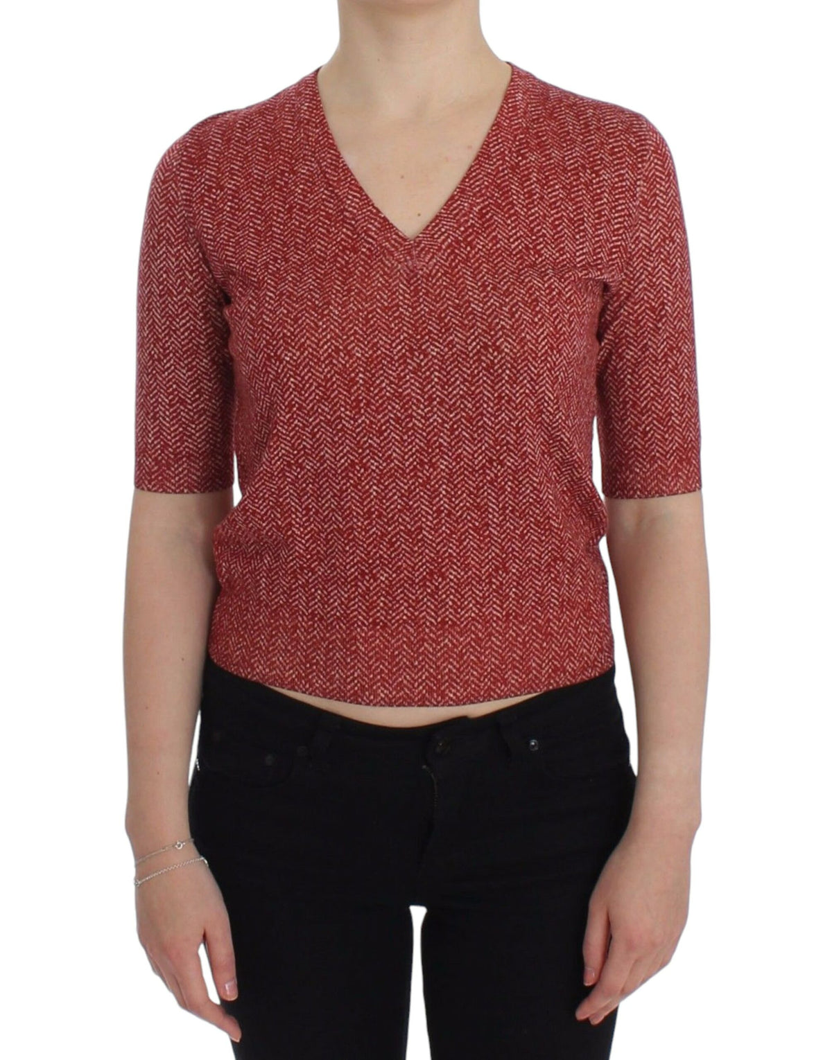 Red Dolce & Gabbana short-sleeve V-neck wool pullover