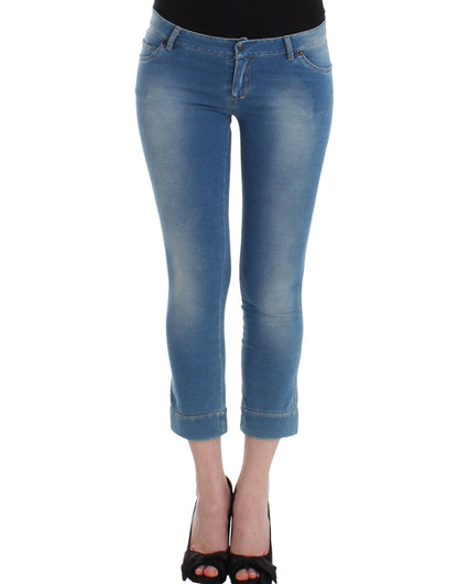 Blue Ermanno Scervino Beachwear Capri Jeans in Cotton, Nylon and Elastane