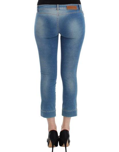 Blue Ermanno Scervino Beachwear Capri Jeans in Cotton, Nylon and Elastane