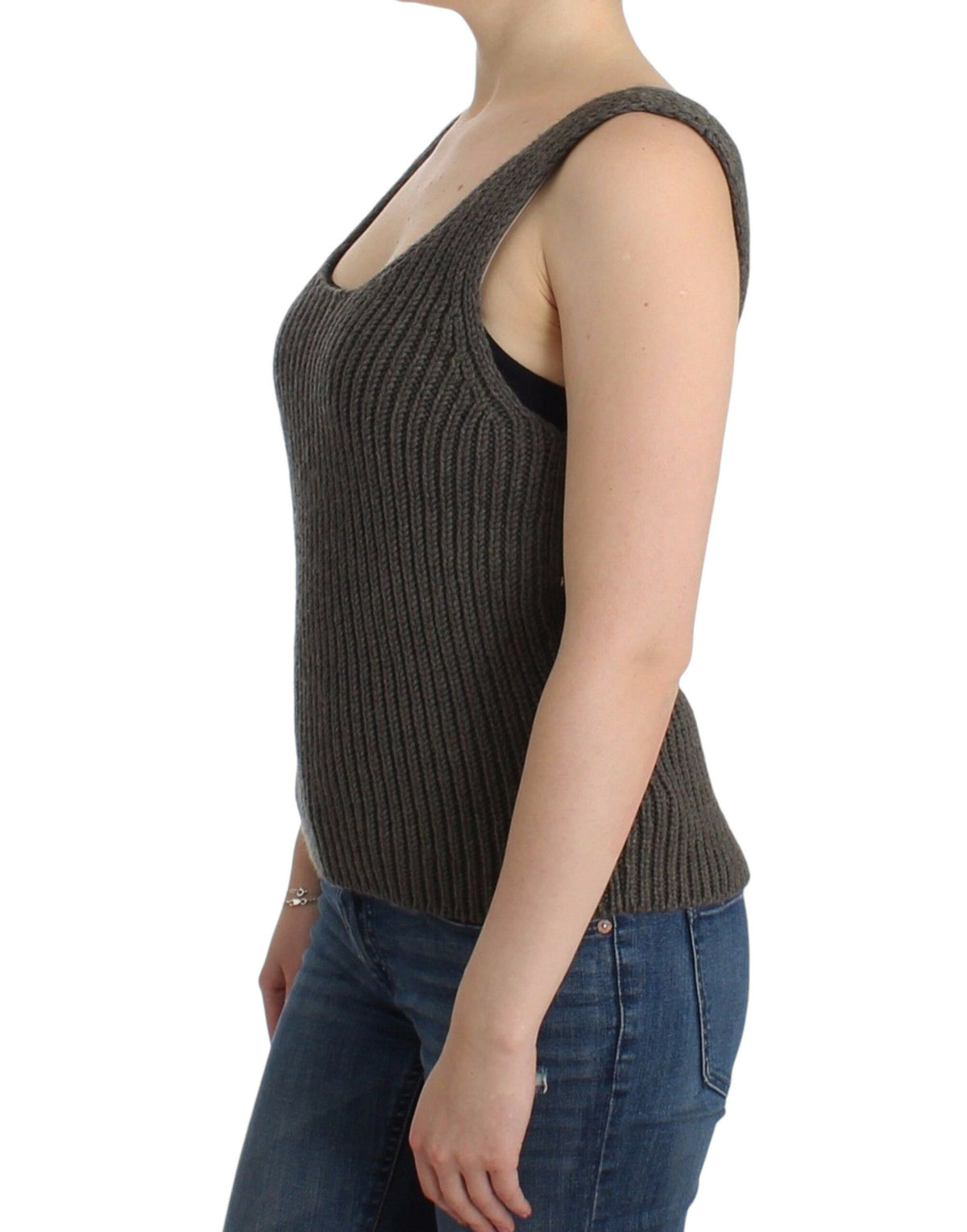 Ermanno Scervino Gray Knit Top in Merino Wool Blend