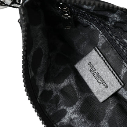 Dolce & Gabbana Black Nylon Logo Plaque Keyring Pouch Clutch Bag