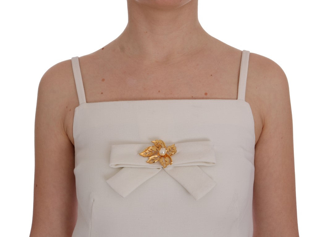 Dolce & Gabbana white wool shift dress with brooch
