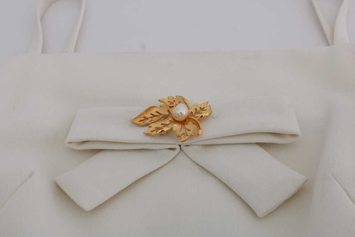 Dolce & Gabbana white wool shift dress with brooch