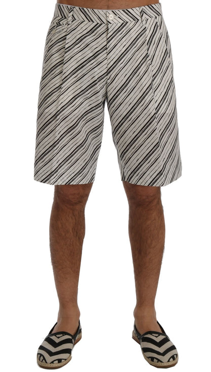 Dolce & Gabbana white and black striped cotton linen shorts
