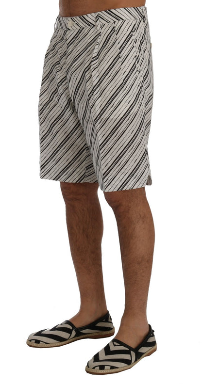 Dolce & Gabbana white and black striped cotton linen shorts