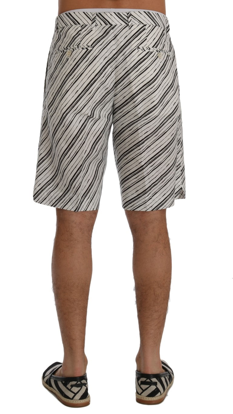 Dolce & Gabbana white and black striped cotton linen shorts