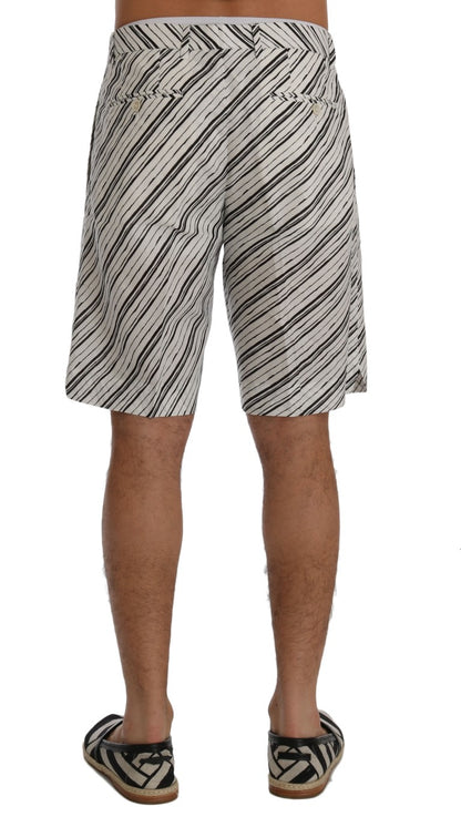 Dolce & Gabbana white and black striped cotton linen shorts
