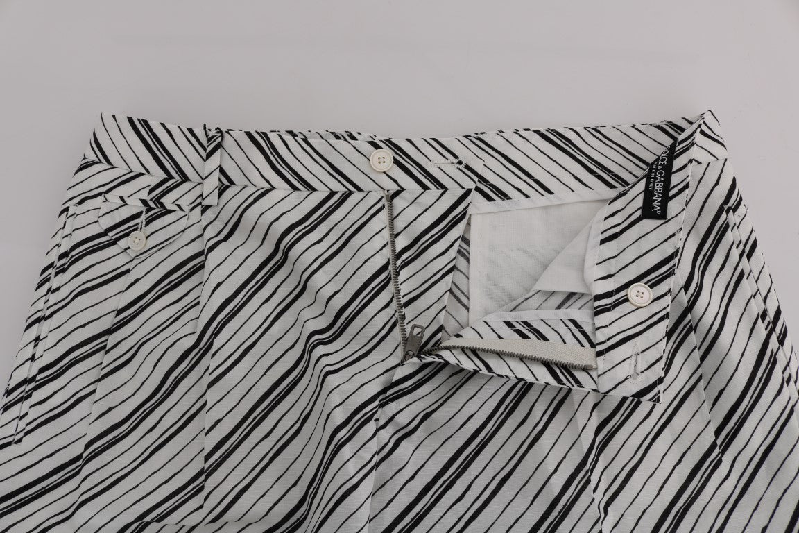 Dolce & Gabbana white and black striped cotton linen shorts