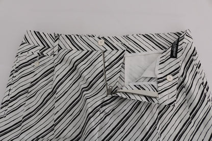 Dolce & Gabbana white and black striped cotton linen shorts