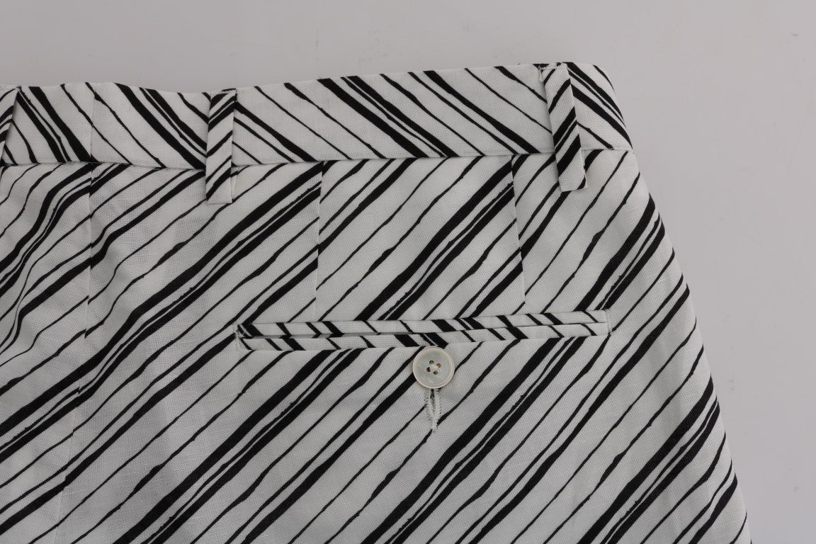 Dolce & Gabbana white and black striped cotton linen shorts