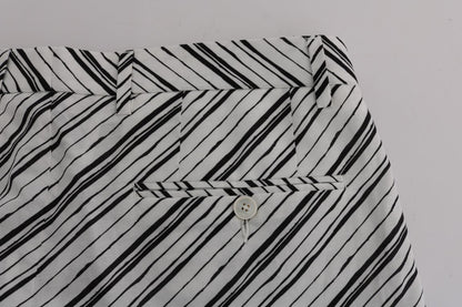 Dolce & Gabbana white and black striped cotton linen shorts