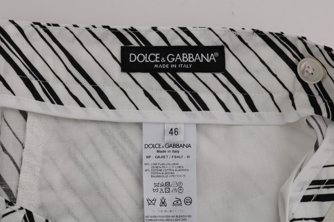 Dolce & Gabbana white and black striped cotton linen shorts
