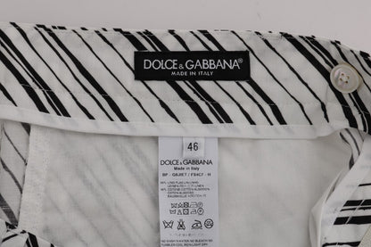 Dolce & Gabbana white and black striped cotton linen shorts