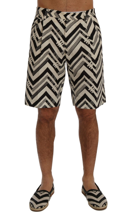 Dolce &amp; Gabbana White Black Striped Cotton Linen Shorts