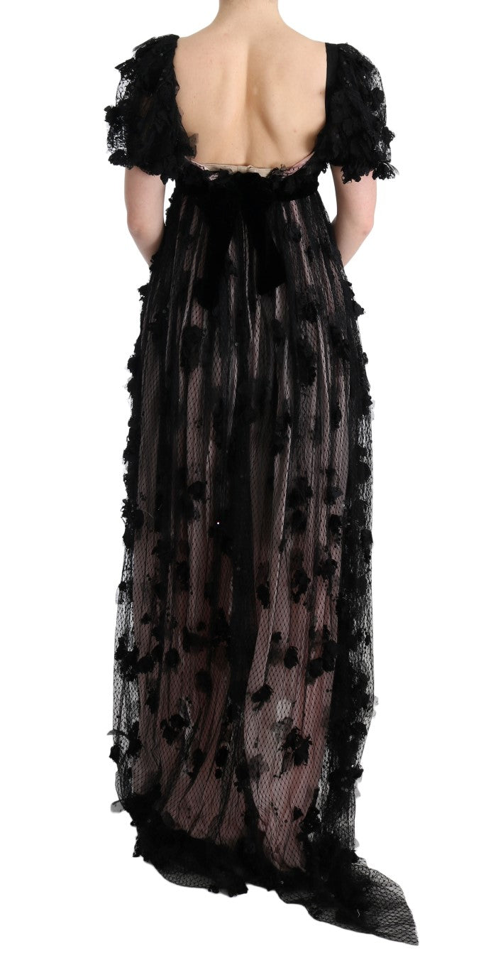 Black and pink Dolce & Gabbana shift dress in polyamide, silk and viscose
