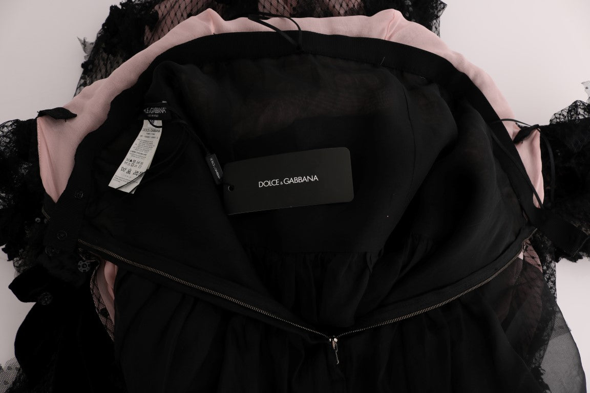 Black and pink Dolce & Gabbana shift dress in polyamide, silk and viscose