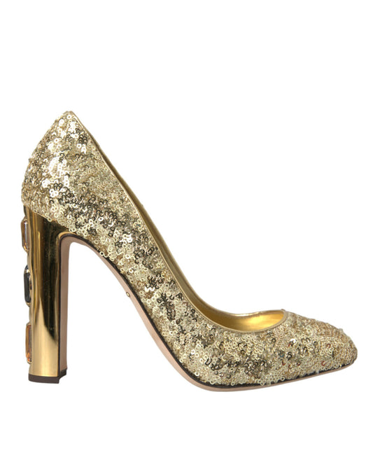Dolce & Gabbana gold sequin pumps with crystals in polyester and leather