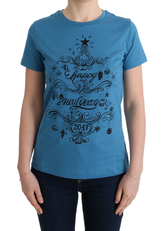 Dolce & Gabbana Blue Cotton T-Shirt with 2017 Print