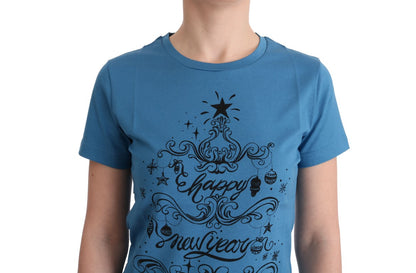 Dolce & Gabbana Blue Cotton T-Shirt with 2017 Print